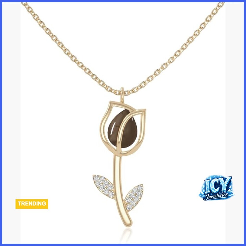 Sterling Silver Moissanite Tulip Pendant Necklace with Smoky Quartz